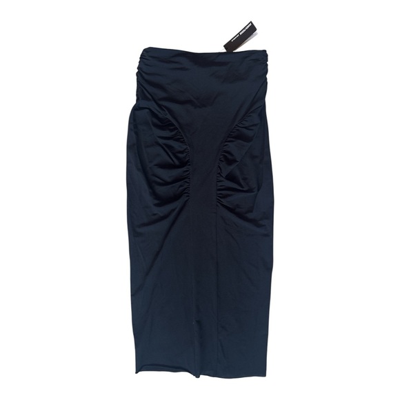 James Perse Dresses & Skirts - James Perse Rouched Side Midi Skirt Stretchy Black Raw Hem XS Size 0 NWT